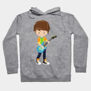 Rock Boy, Brown Hair, Guitar Player, Band, Music Hoodie